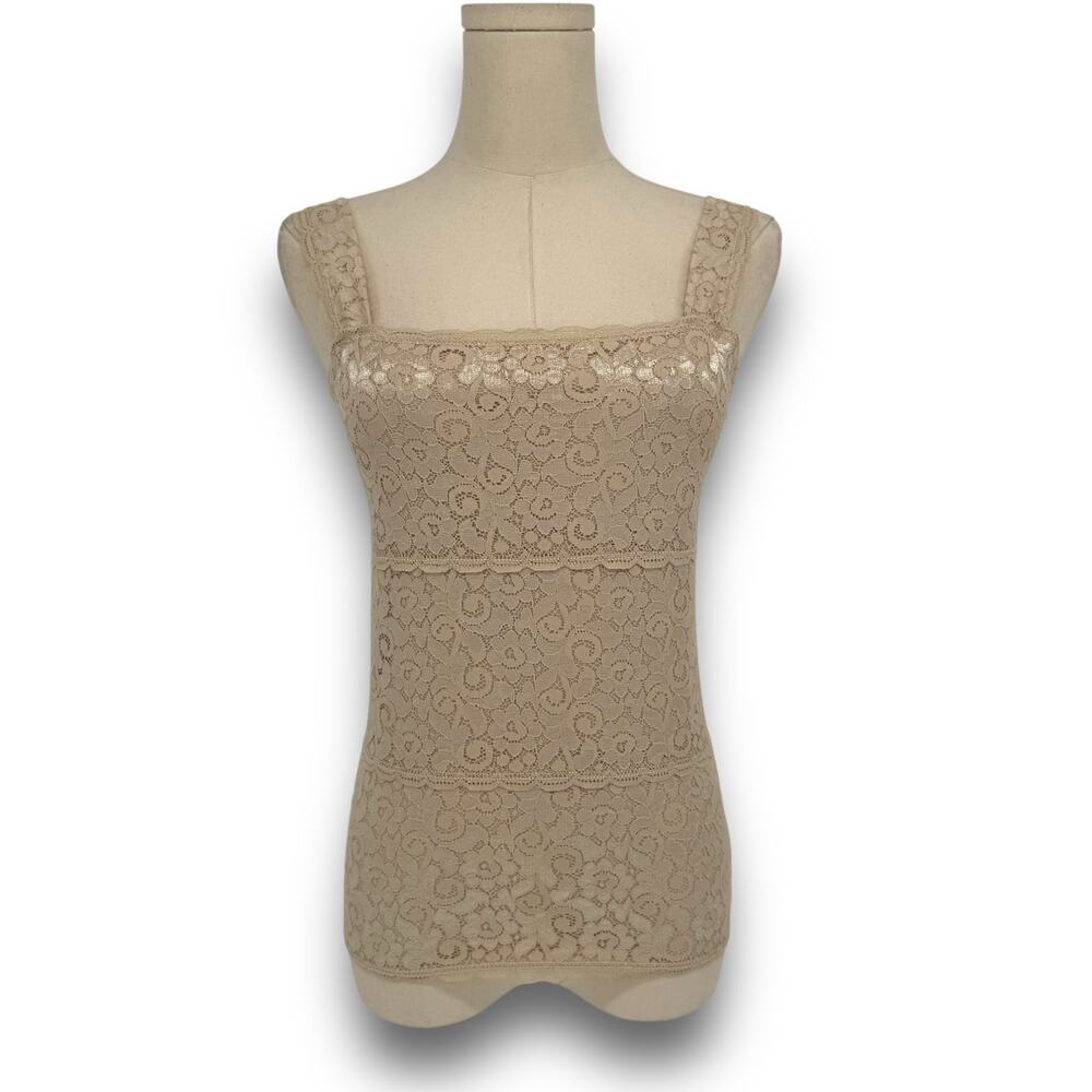 90s Vintage Nude Lace Stretch Camisole Tank Top, Size 12 (Fits like M) Coquette - Picture 1 of 5